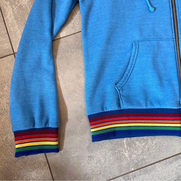 Aviator Nation Rainbow Rib Cuff Zip Up Hoodie Ocean Blue Turquoise Large NWT - Picture 10 of 15